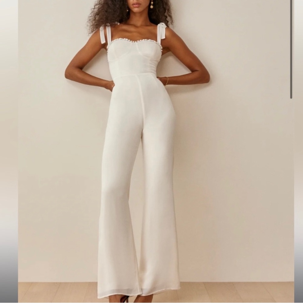 REFORMATION Alfred Jumpsuit White Romper Party Dress Pant Wedding Suit Formal 12